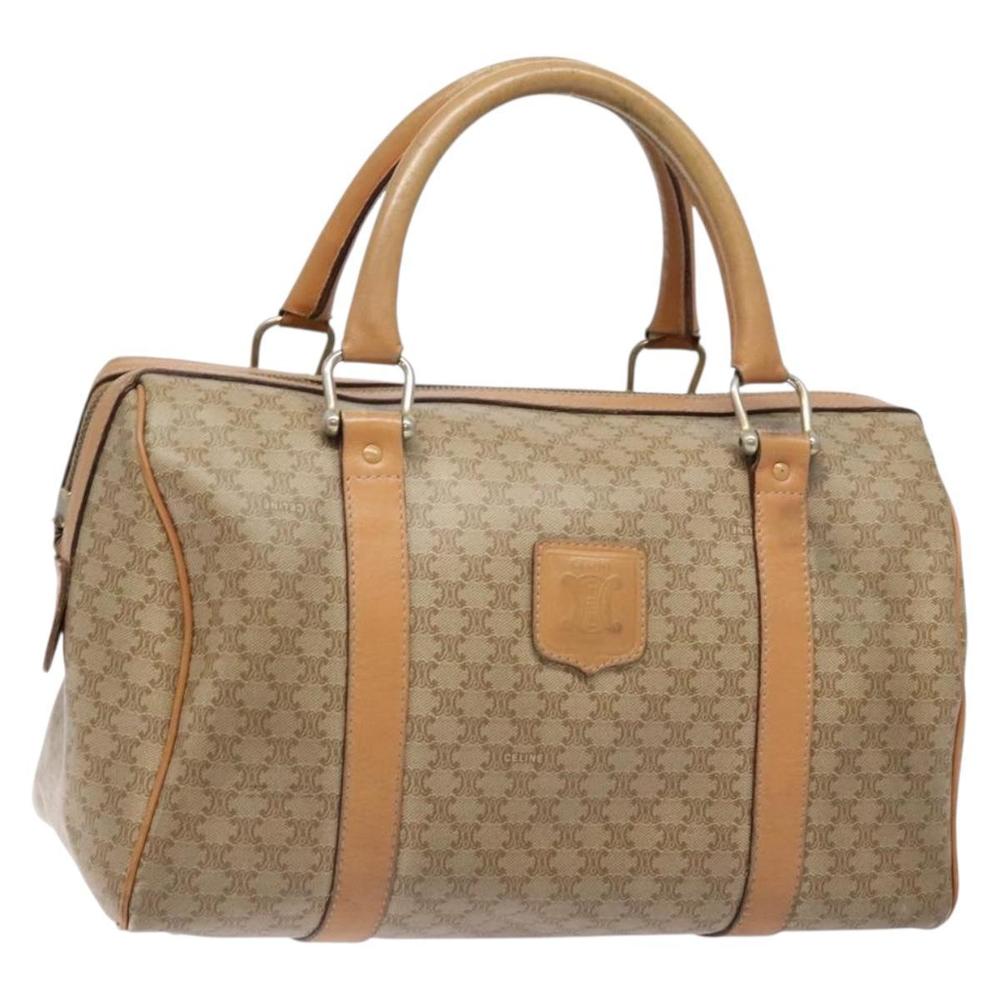 CELINE Macadam Canvas Boston Bag PVC Beige Gold Auth gh517 - Picture 1 of 16